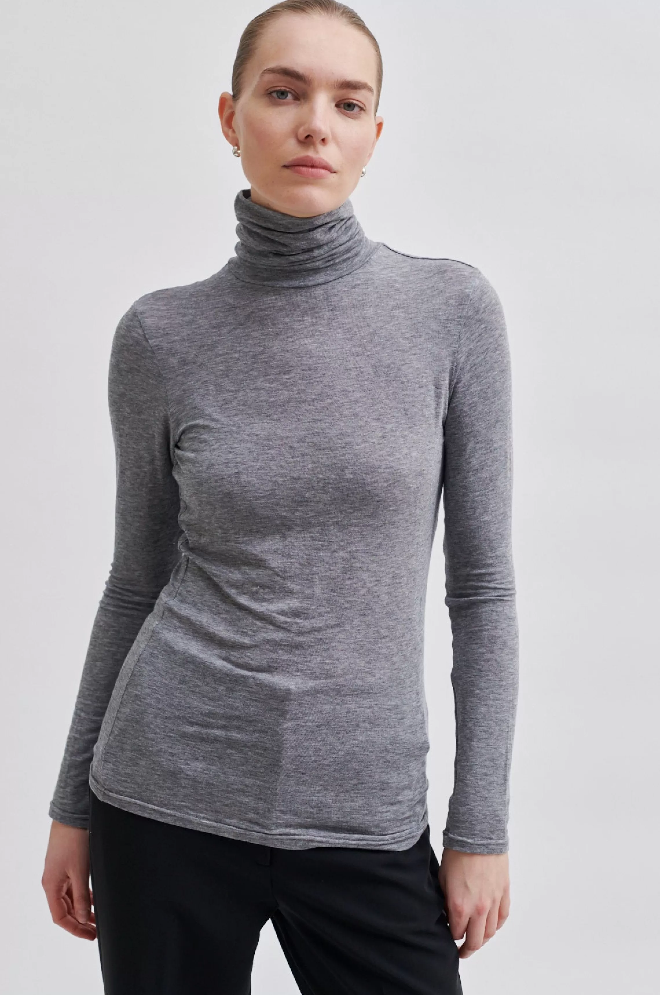 Second Female Tops Und T-Shirts<Matima T-Neck Tee Grey Melange